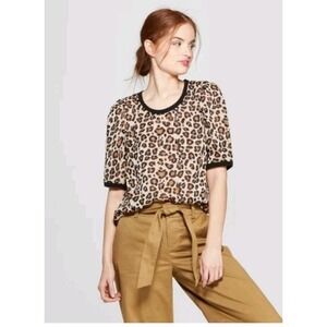 A New Day Sheer Leopard Print Short Sleeve Top‎ Size XXL